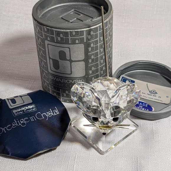 Lge Swarovski 1980's Mouse Spring Tail Sits on A Square Base Not Original Box - Picture 10 of 12